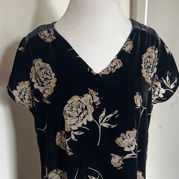 J. Jill Pure Jill Elements Velvet Floral Short Sleeve Black Swing Style Dress- M - Picture 2 of 11